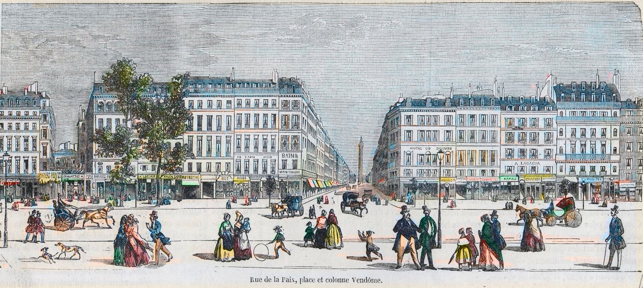 Boulevard des Capucines (South Coast) - Rue de la Paix, Place et Colonne Vendome - Engraving in 