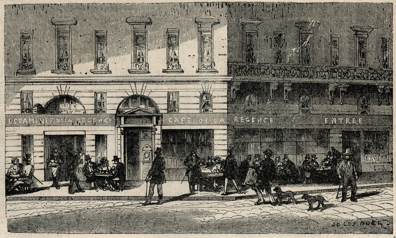 Cafe de la Regence de la Place du Palais-Royal in Paris in the 19th Century - Engraving in 