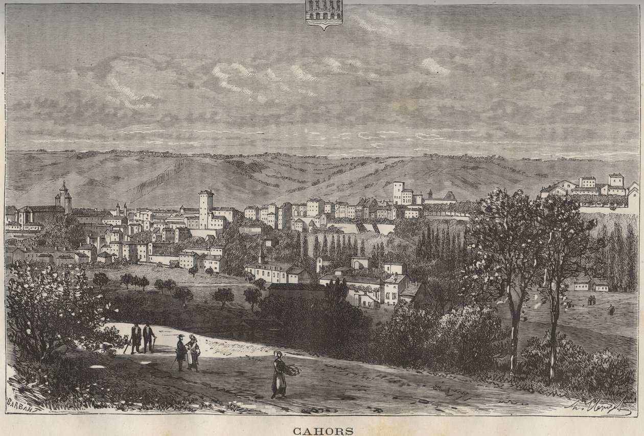 Cahors - Lot - Midi-Pyrenees (engraving in 