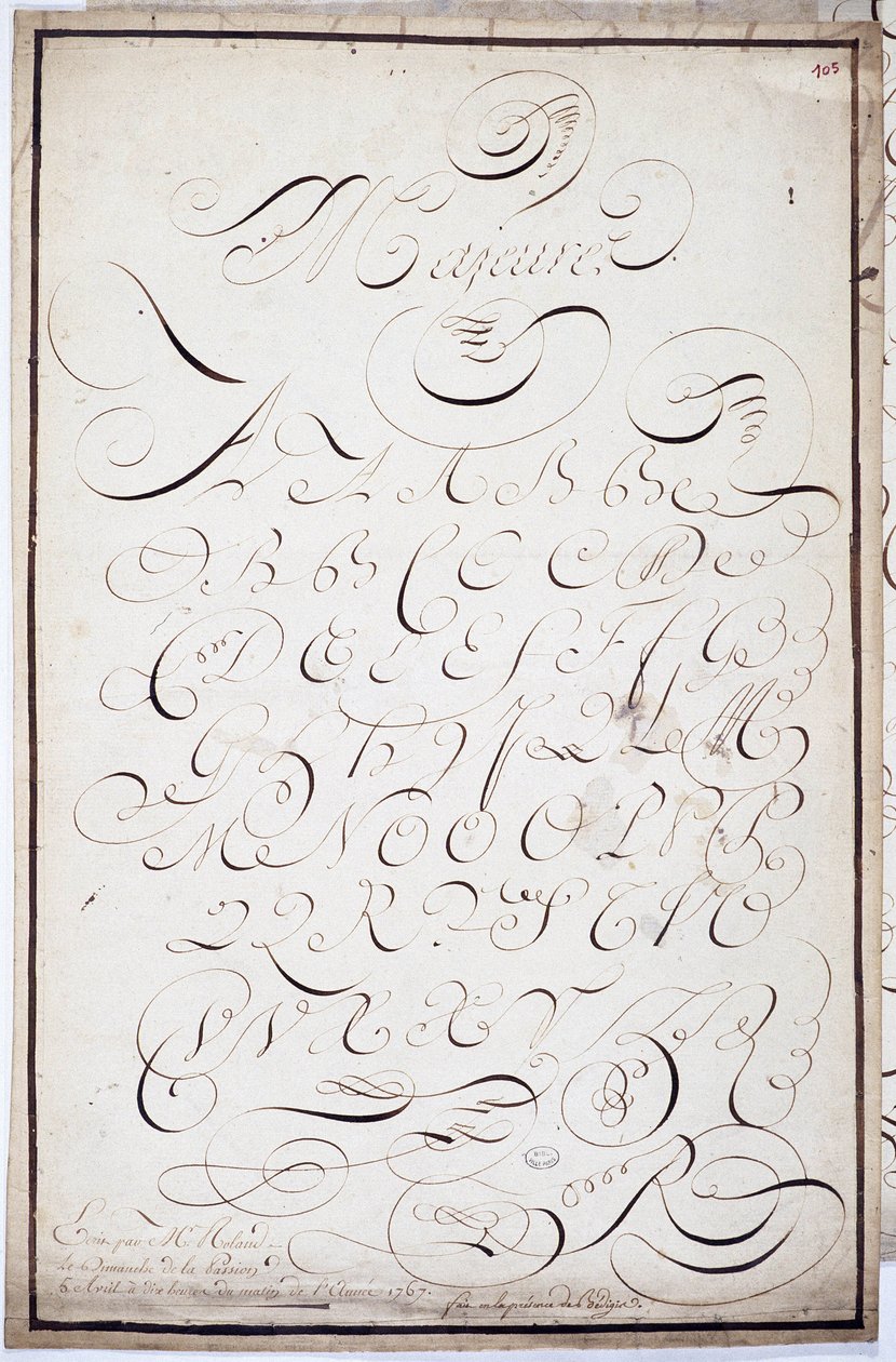 Calligraphy: Plate of capital letters called major batardes, calligraphed on April 5 by French School
