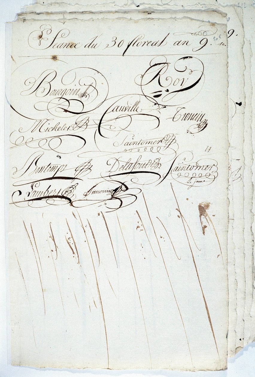 Calligraphy: sheet of the register of the Academic Society of Writing, 30 Floreal an IX by French School