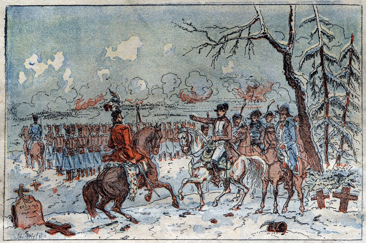 Campaign of Prussia and Poland: Napoleon I on the battlefield of Eylau on 08/02/1807 ordered Murat to repel the Russian cavalry. Engraving of the 19th century. by French School