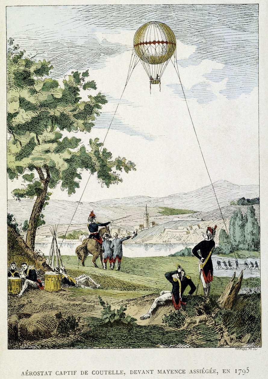 Captive aerostat by Jean Marie Joseph Coutelle, before Mainz siege by French School