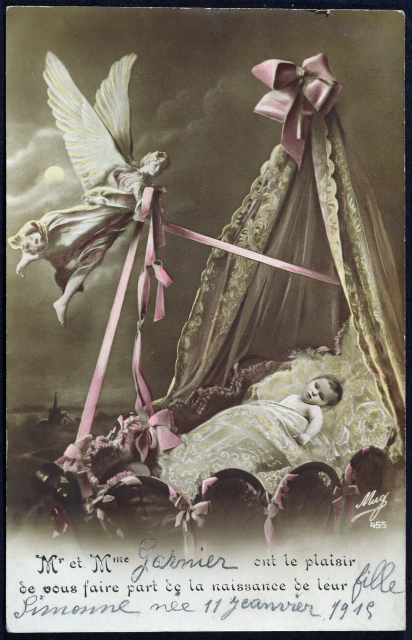 Card announcing the birth of a baby, 11th January 1915 by French School