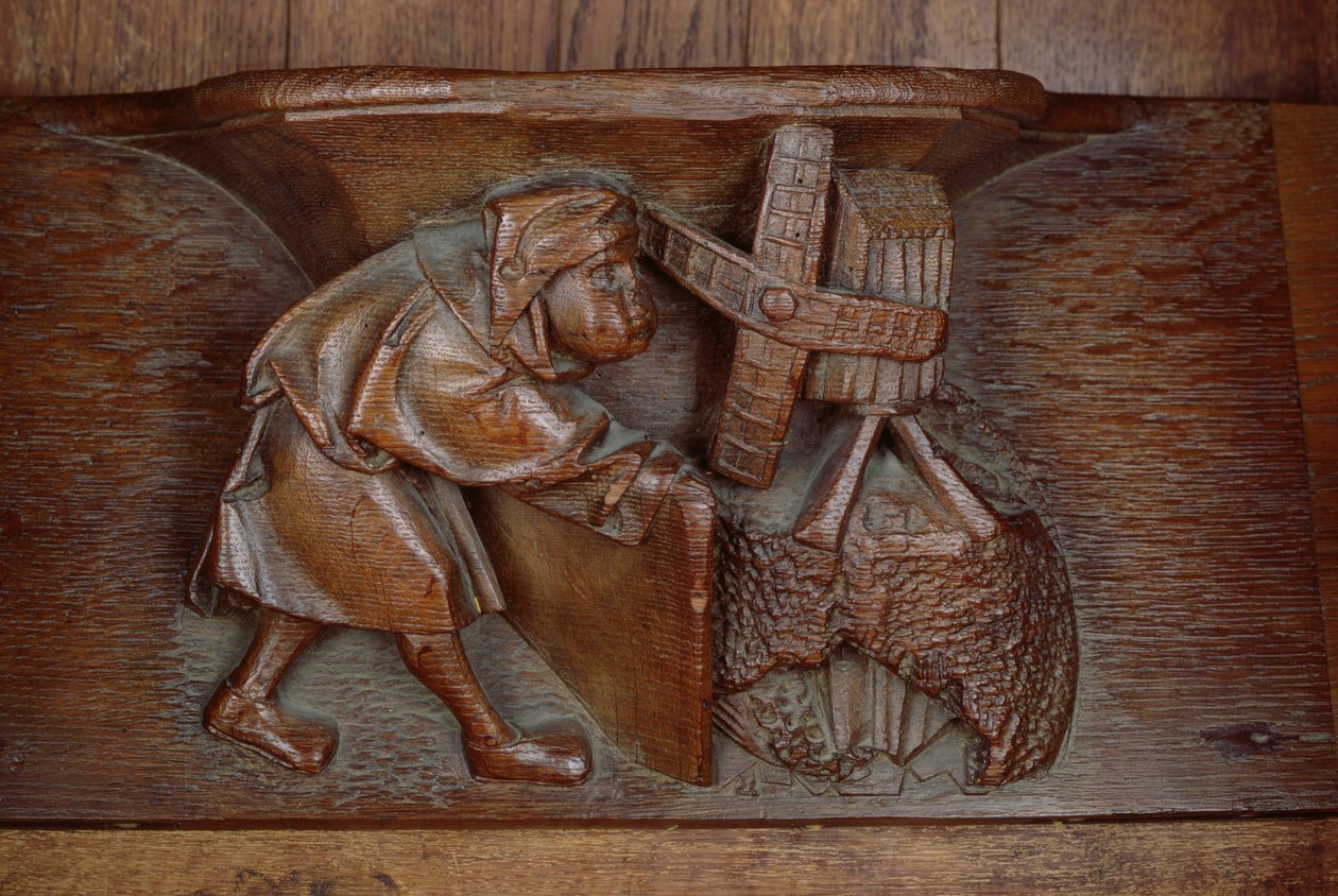 Carving of a miller, from a choir stall by French School