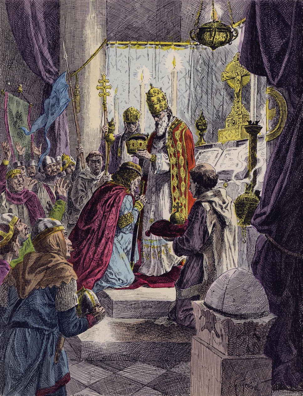 Charlemagne Crowned Holy Roman Emperor by Pope Leo III, Rome, 800 by French School