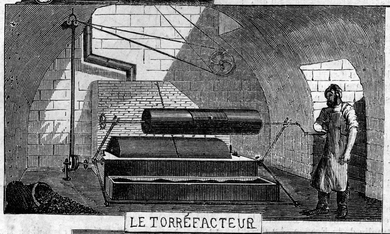 Chocolate making: the torrefactor. Usine de M. Masson, Paris by French School