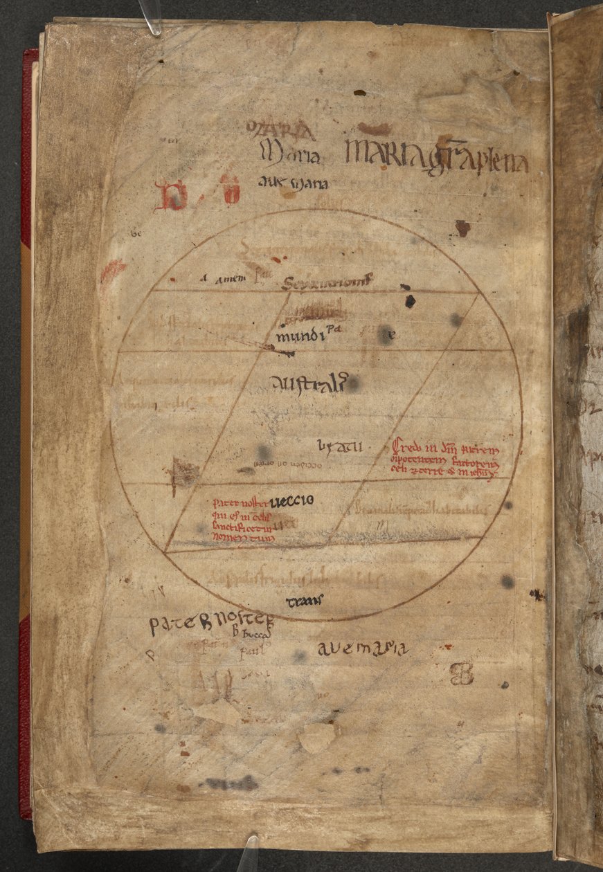 Circular ink diagrams in brown and red ink of the habitable and uninhabitable zones of the world, illustration from the 