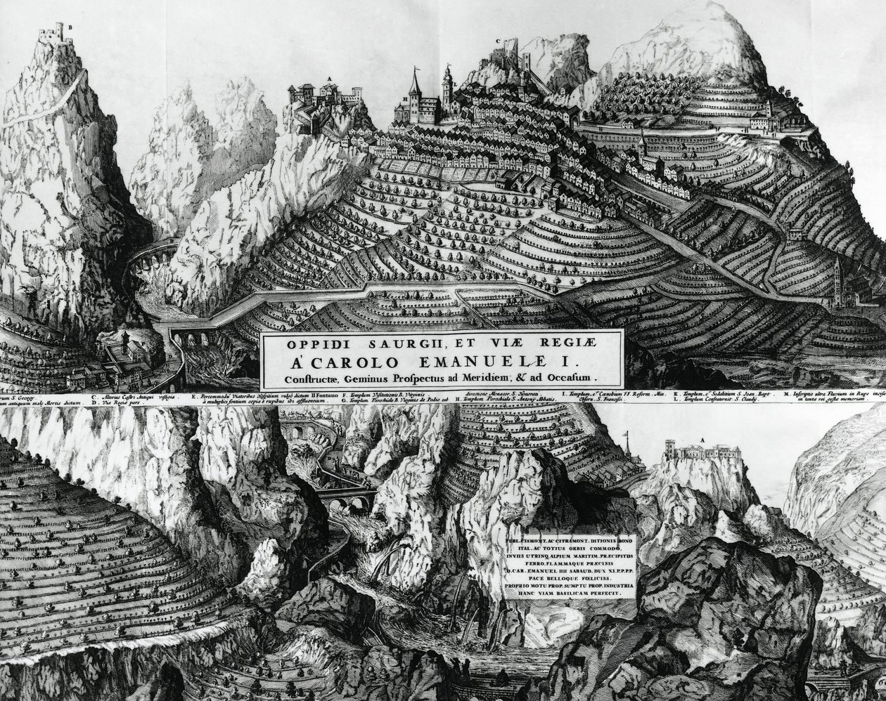 City of Saorge, France, under Savoy rule, engraving by French School