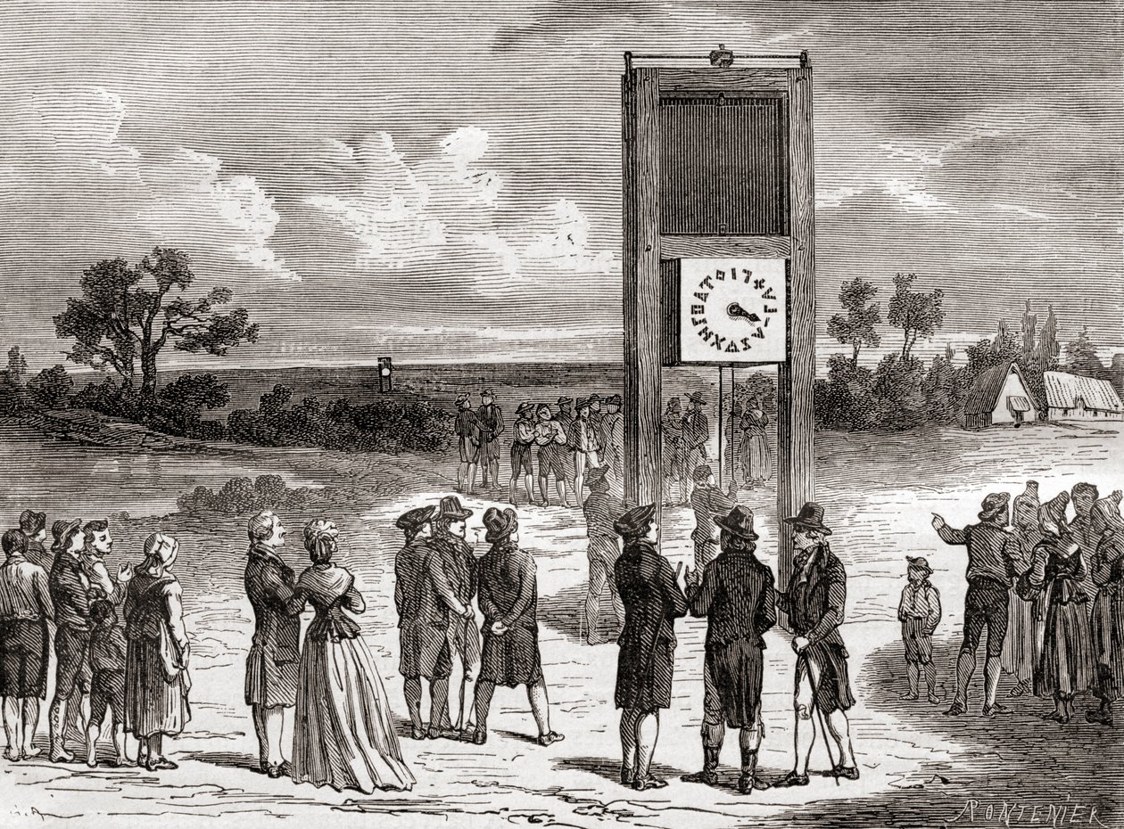 Claude Chappe Demonstrating His First Aerial Telegraph System in 1791 ...