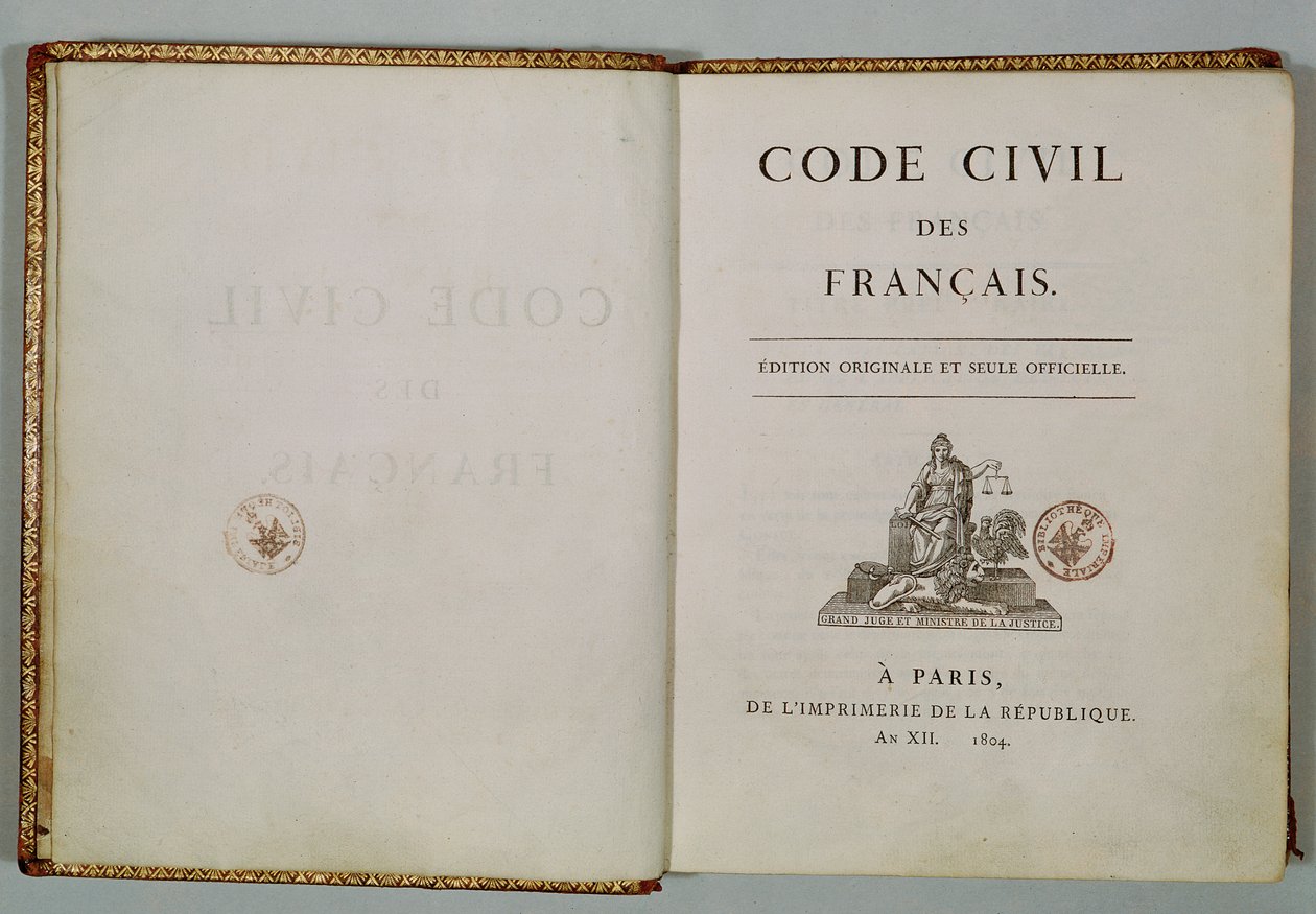Code Civil, open at the titlepage by French School