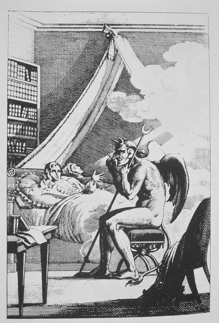 Collin de Plancy conversing with the Devil, from Le Diable Peint par Lui-meme, illustrated in a history of magic published late 19th century by French School