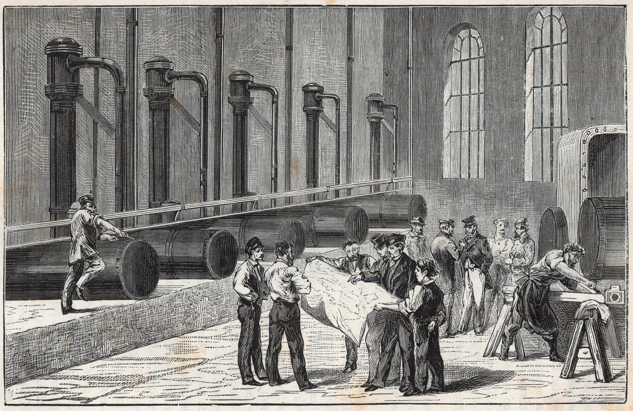 Compressor apparatus using compressed air for the drilling of the Mont Cenis tunnel as suggested by Jean Daniel Colladon - Engraving in 