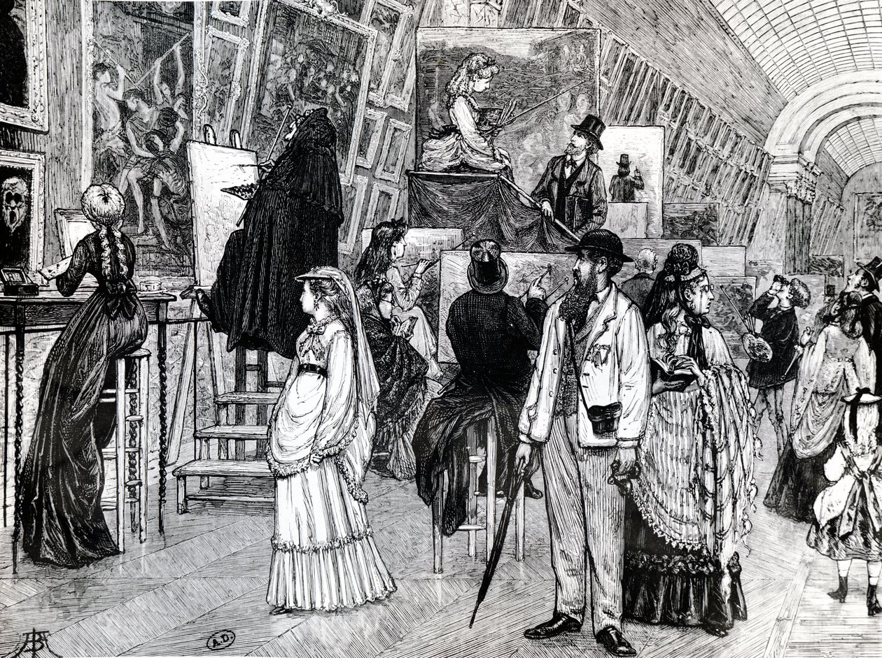 Copyists in the Grande Galerie of the Louvre by French School