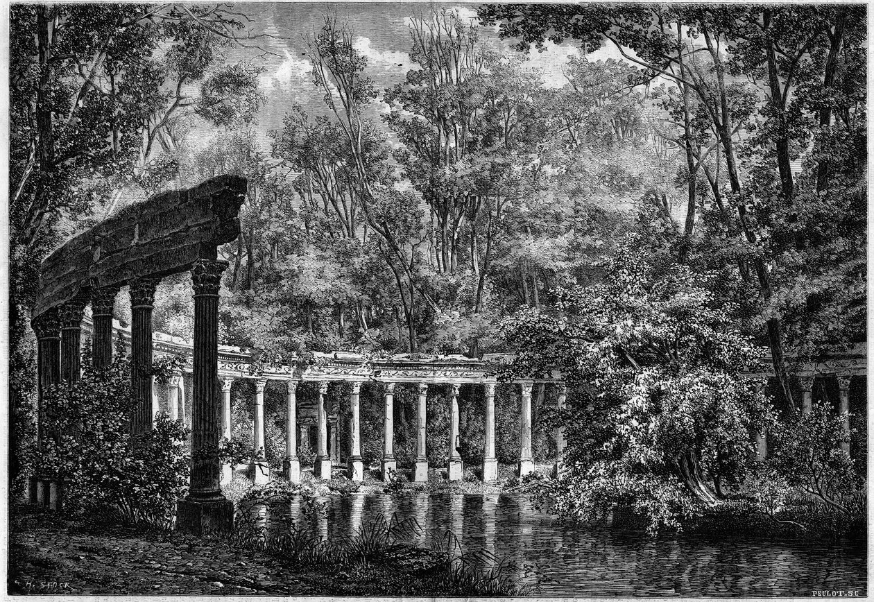Corinthian colonnade around the oval basin in the Parc de Monceau, Paris by French School