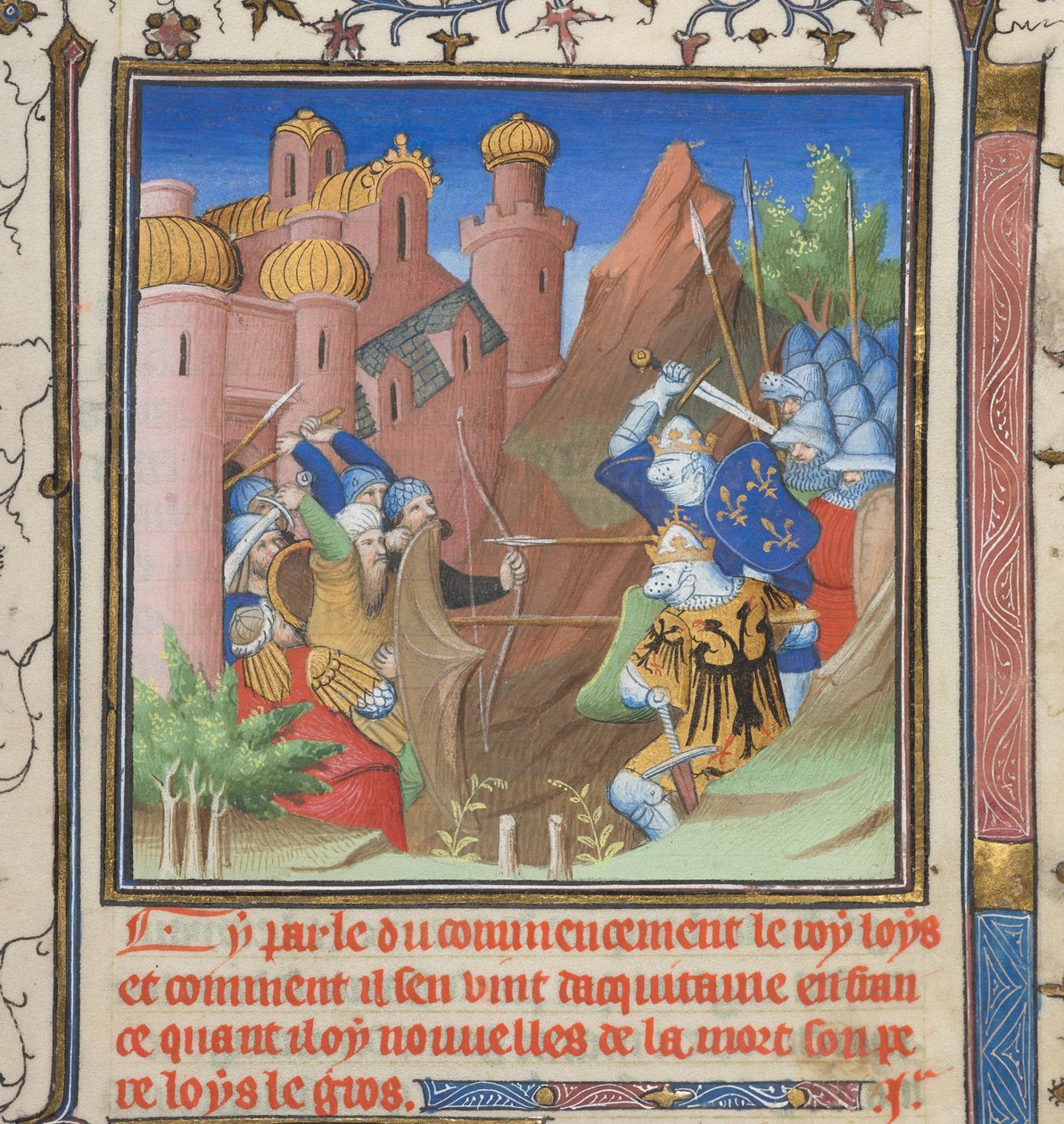 Battle of Louis VII and his father, from Grandes Chroniques de France by French School