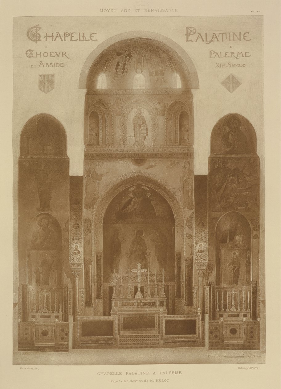 Cross-Section from the East End of the Palatine Chapel, Palermo, Sicily, from Fragments of Architecture of the Middle Ages and the Renaissance, engraved by Jules Adolphe Chauvet by French School