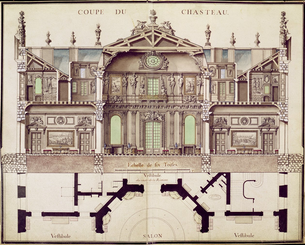 Cross-Sectional Plan of the Chateau de Marly by French School