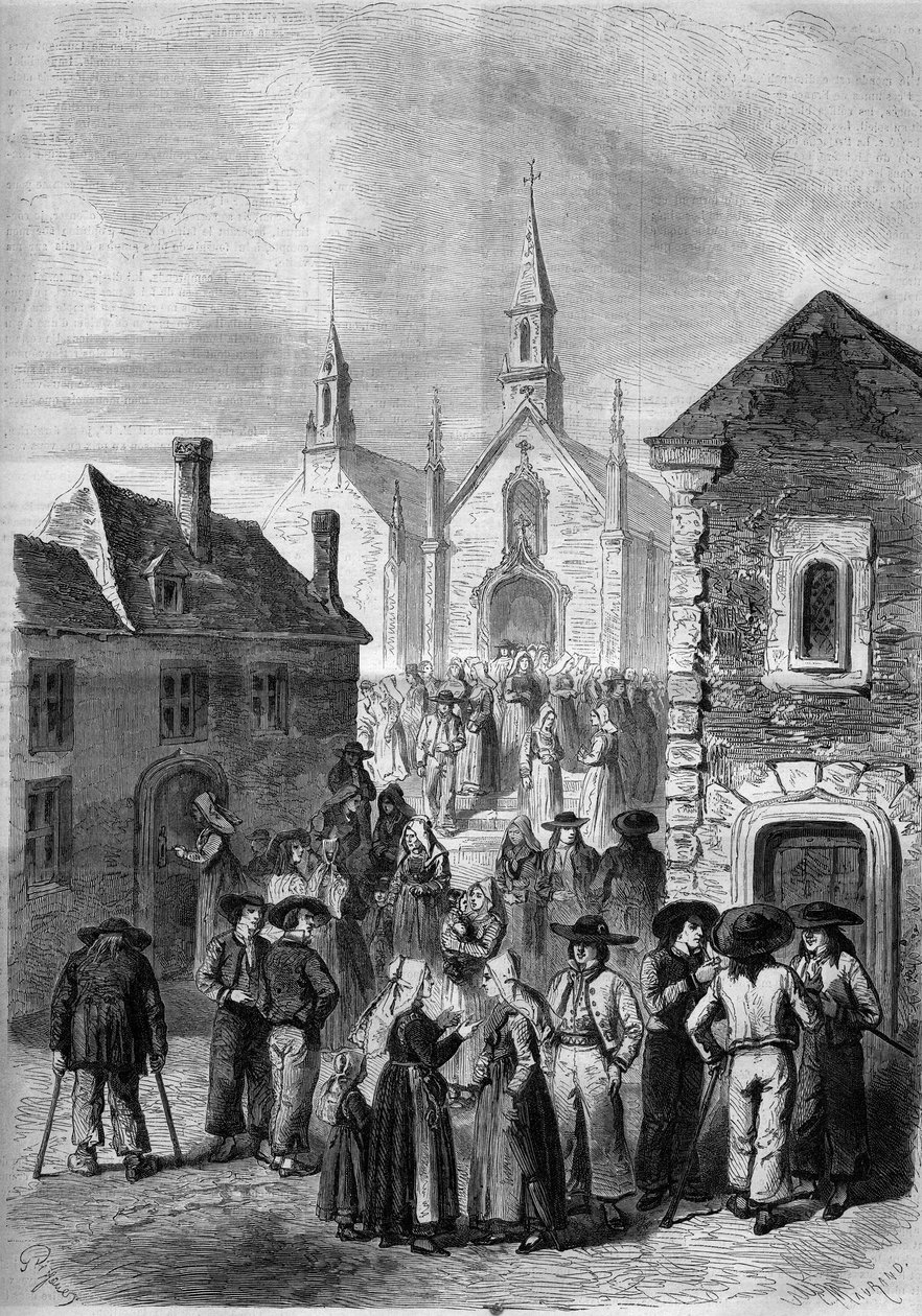Daily life in Brittany: exit from the church of Locmine by French School