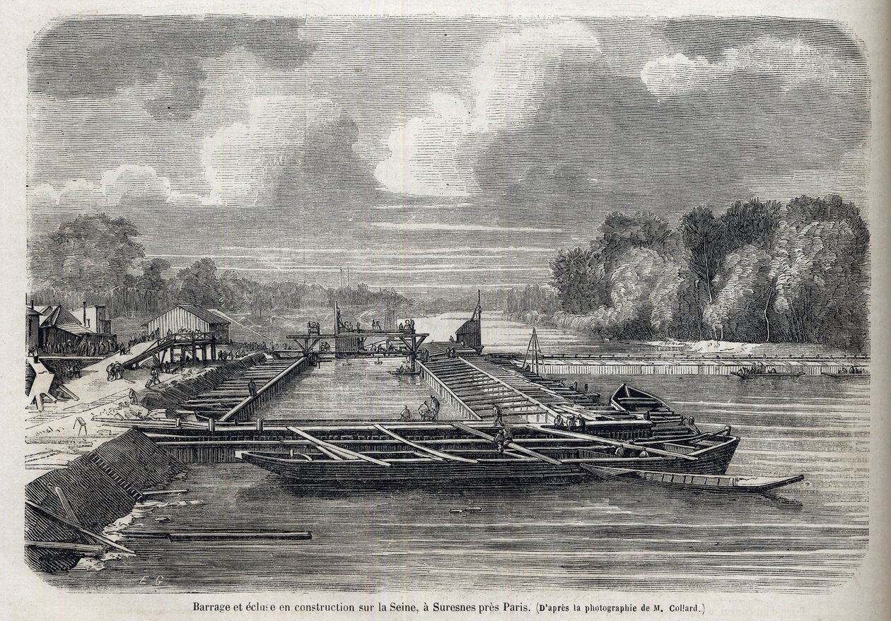 Dam Erupted on the Seine in Suresnes in 1866 - Engraving - Le Monde Illustré 1866 by French School