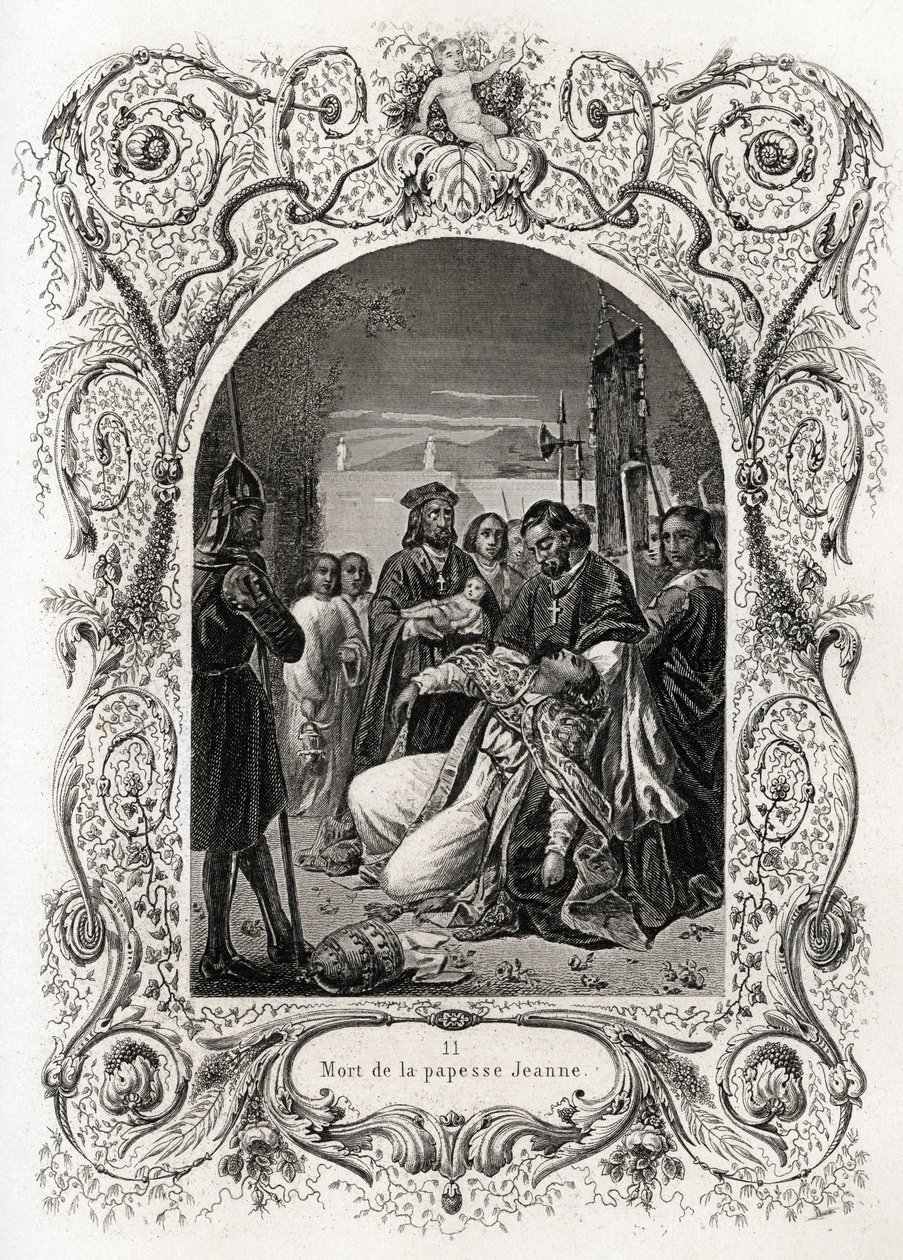 Death of Papesse Jeanne (pontificate from 855 to 858). Engraving to illustrate Histoire des popes by Maurice Lachatre, librairie du progres, Paris. by French School