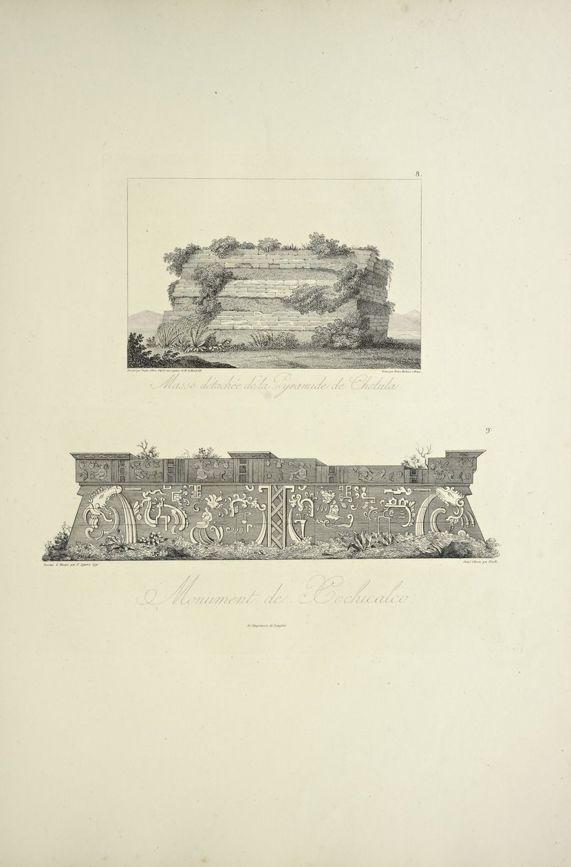 Detached Mass of the Cholula Pyramid, and Monument of Xochicalco, illustration from 
