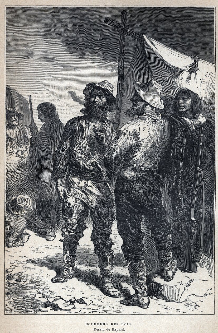 Discover Canada: Coureur des Bois (Involved in the Fur Trade with the Amerindians). Bayard Drawing. Engraving from the End of the 19th Century in La Nouvelle France by Eugene Guenin by French School