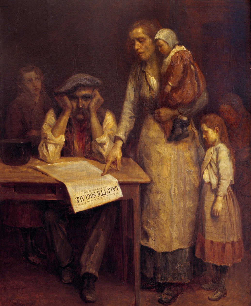 During the Strike: A Family of Workers, the Mother Told the Father an Article in the Newspaper 