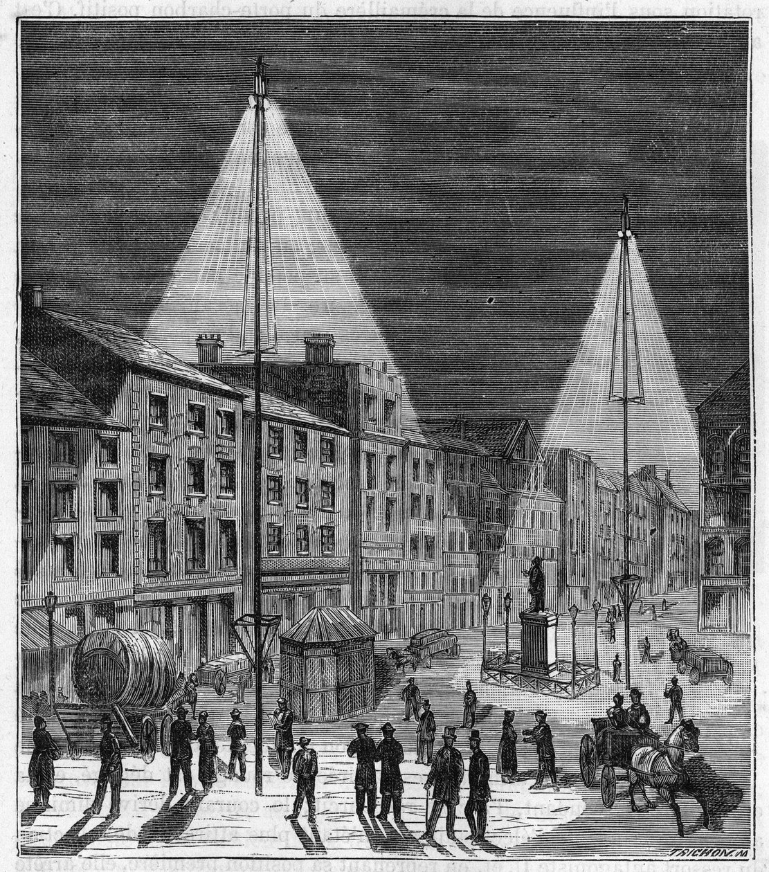 Electric Lighting of the City of Norwich in England in the 19th Century - Engraving in 