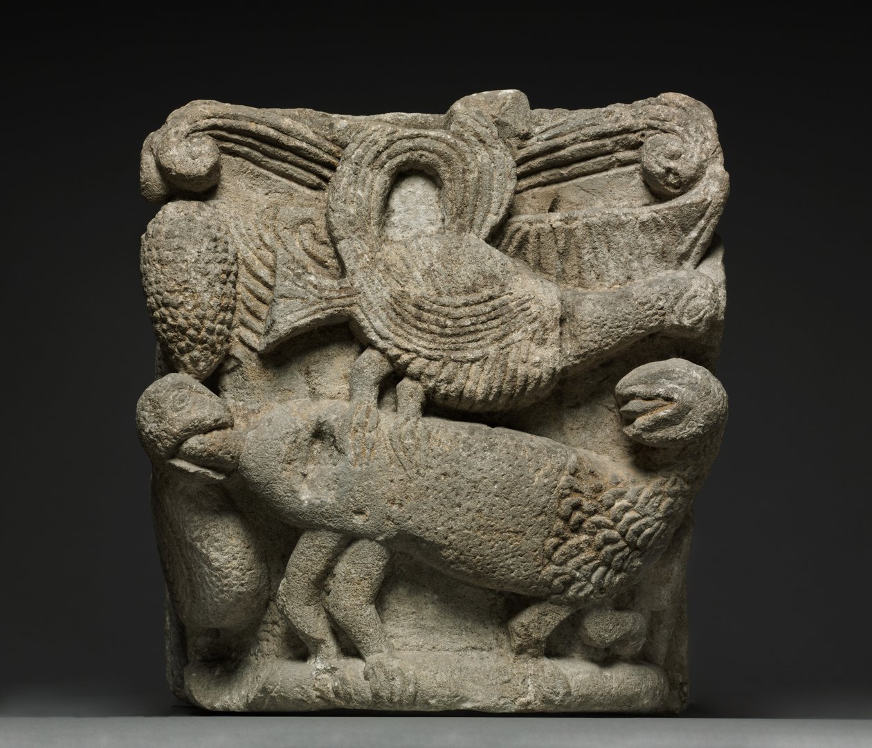 Engaged Capital with a Fantastic Creature and Three Birds, early 1100s by French School
