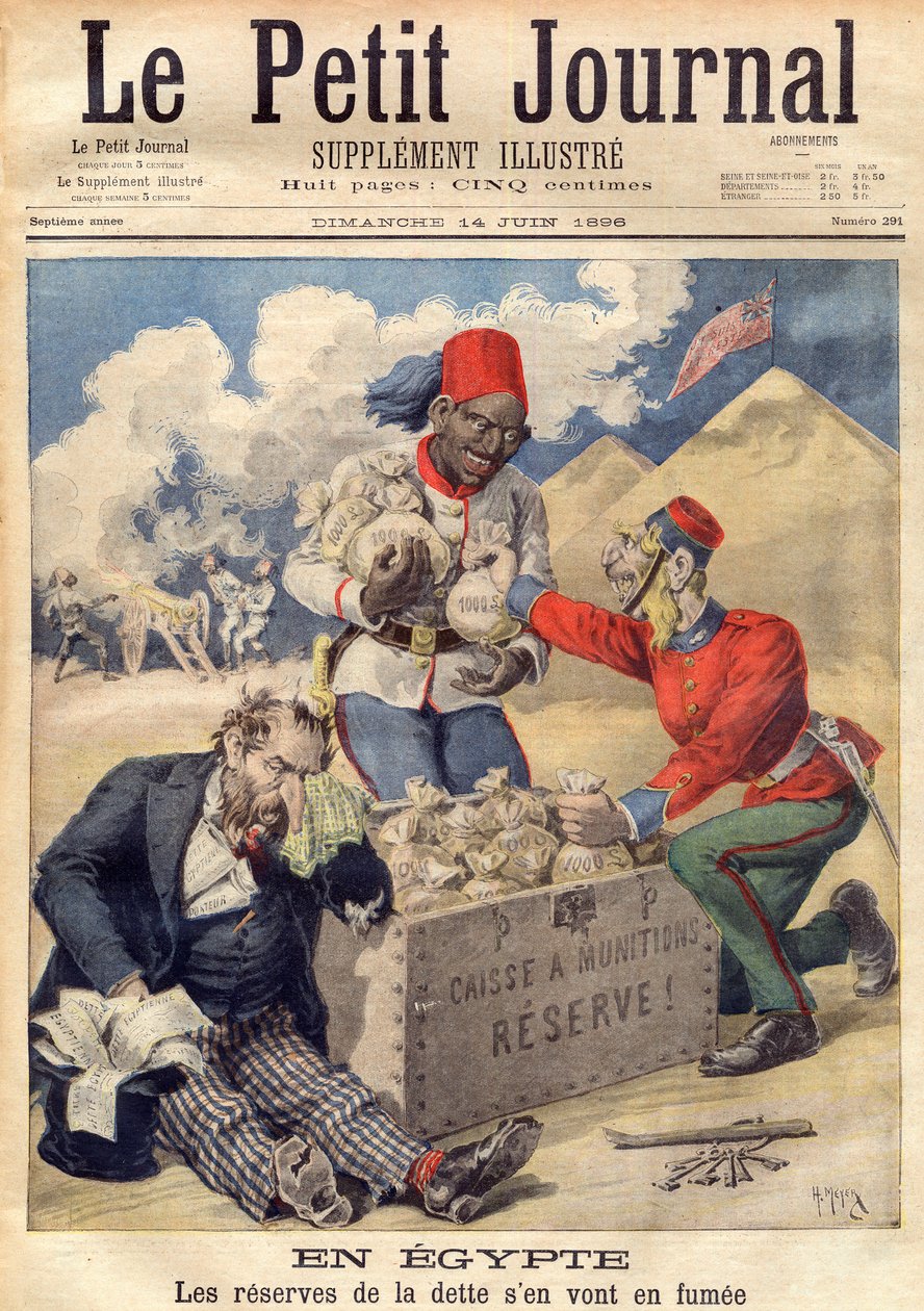 England putting the hand on the reserves of the Egyptian debt to finance a military operation in June 1896 - illustration from 