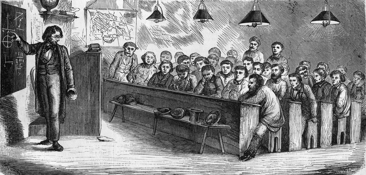 Evening class at a public adult school in Paris in 1858 by French School