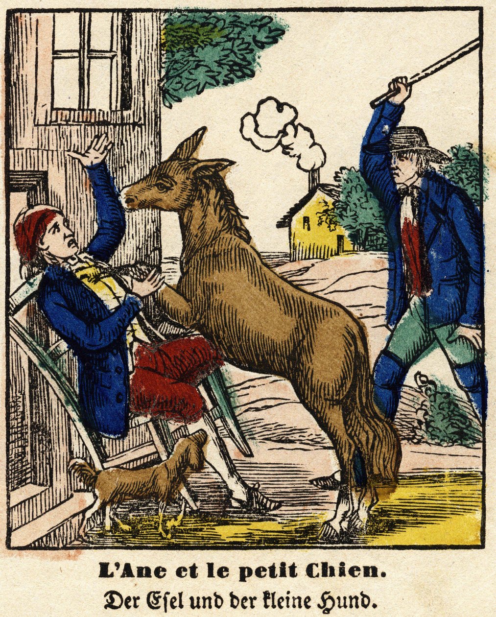 Fables of La Fontaine: The Donkey and the Little Dog. Image of Epinal, first half of the 19th century by French School