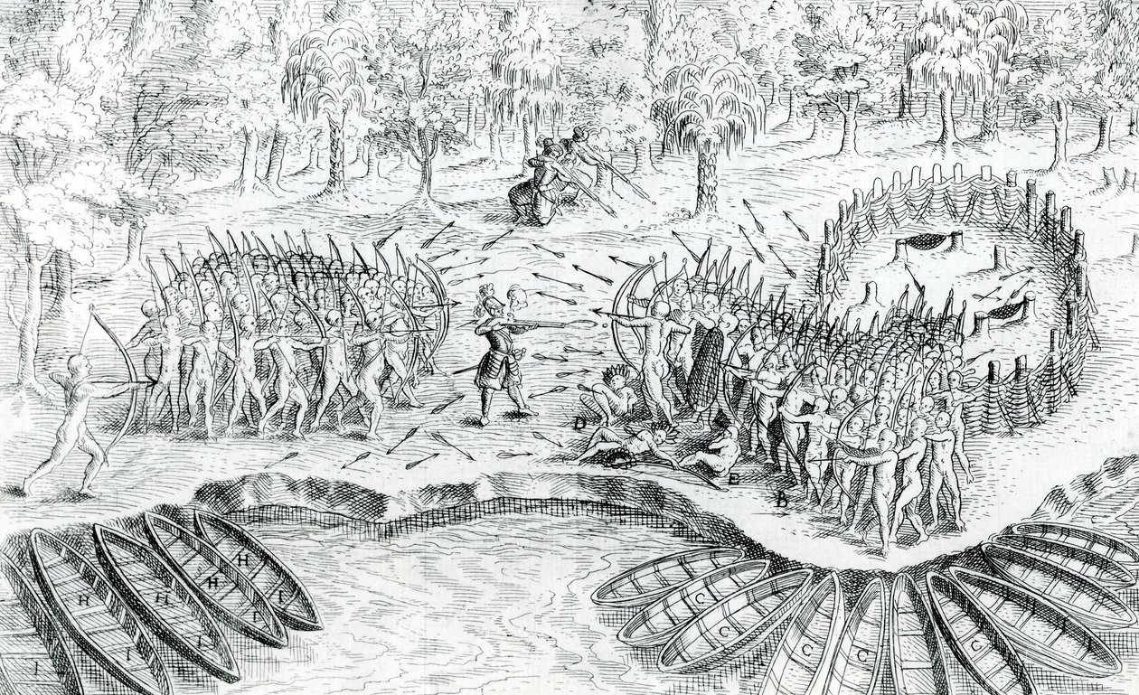 Fighting of Hurons, from Voyage de Champlain by Samuel de Champlain by French School