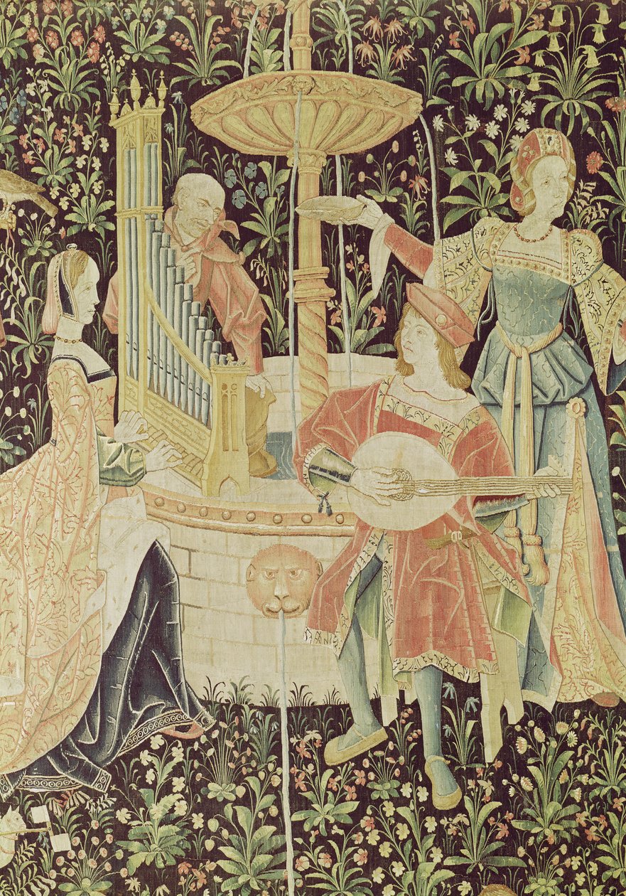 Figures around a fountain, detail from The Concert at the Fountain, Loire workshop, c.1570-80 by French School