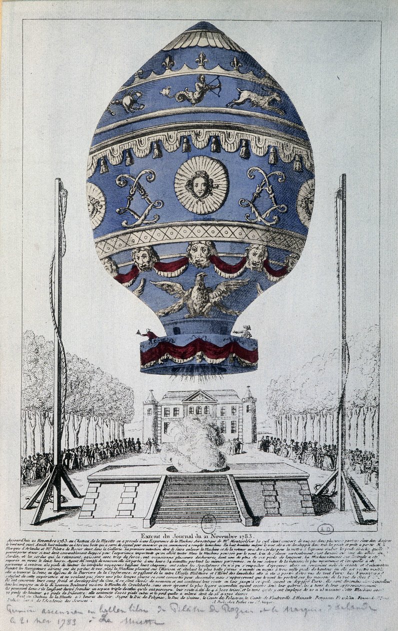 First Human Flight of Pilâtre de Rozier on 21 November 1783 by French School