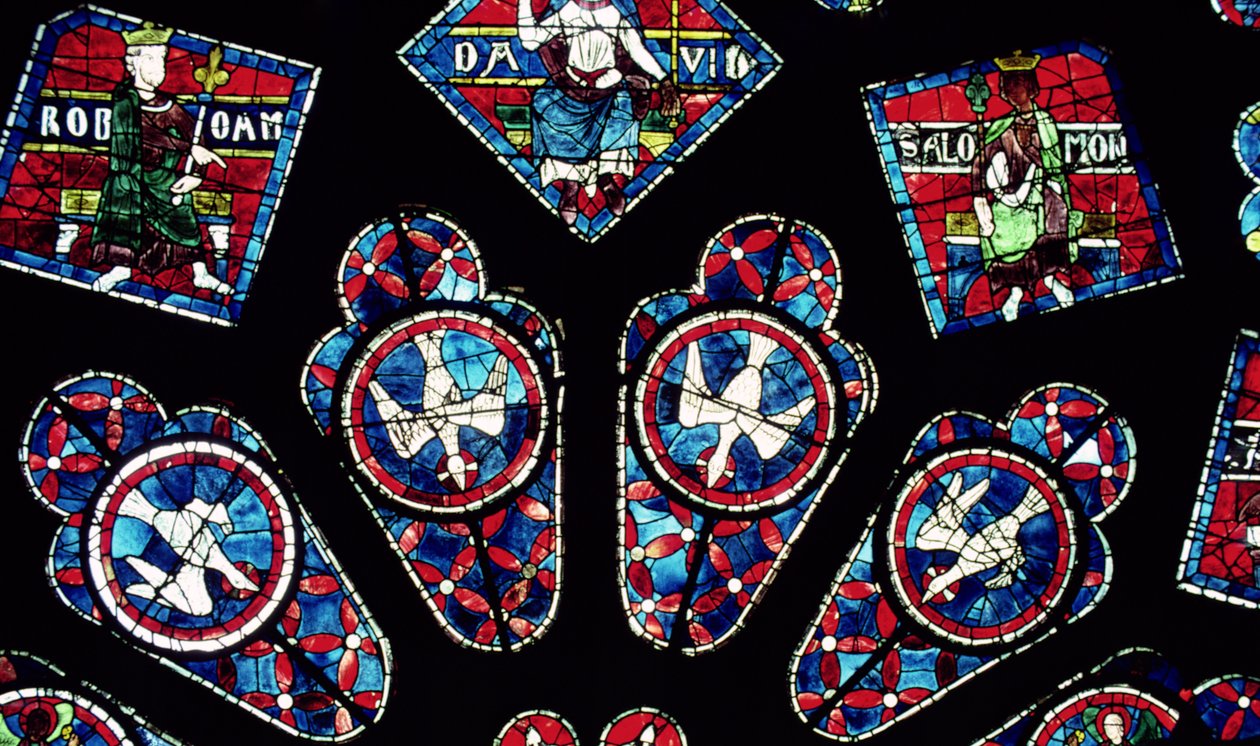 Four doves, detail (north rose window) by French School