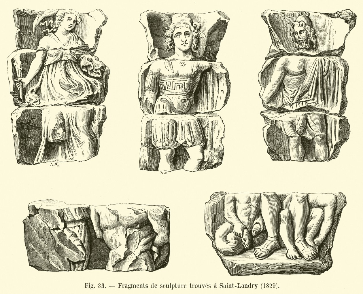 Fragments of Sculpture Found at Saint-Landry by French School