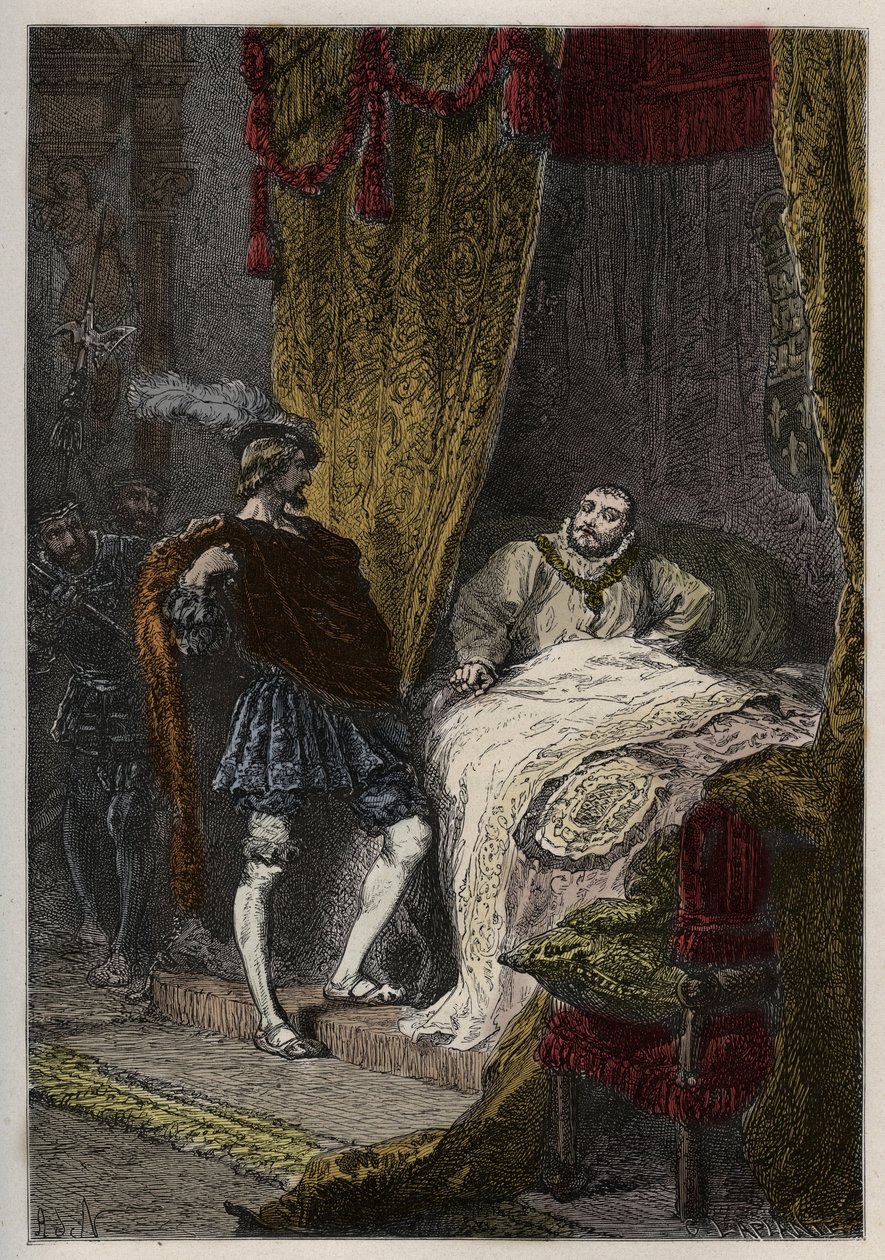 Francis I surprises Henry VIII at the fields of the cloth of gold - engraving from L