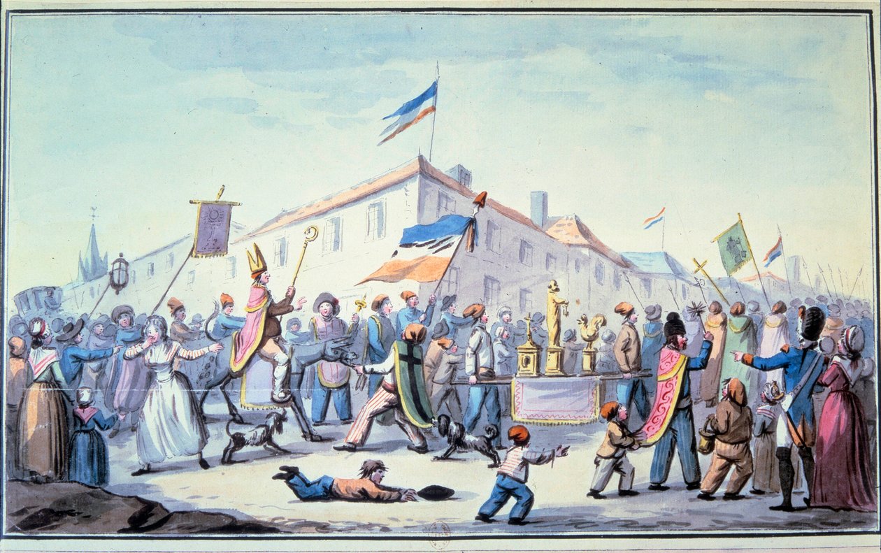 Formed Masquerade of the People Dresses in Priestly Clothing by French School