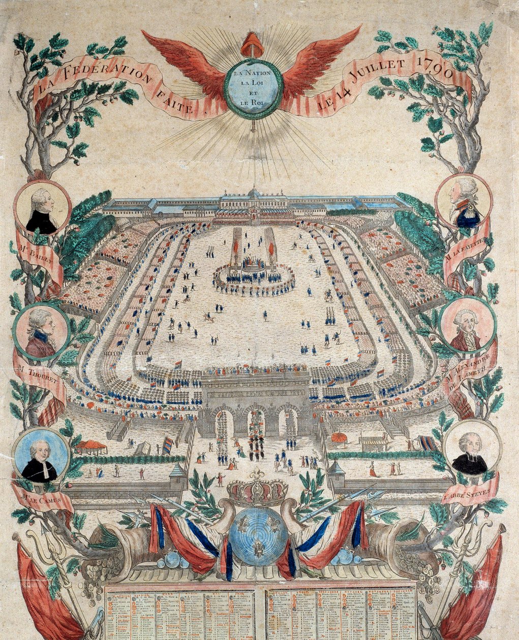 French Revolution: view of the feast of the national federation on 14/07/1790 at Champs de Mars. Engraving from 1790. Paris, National Archives by French School