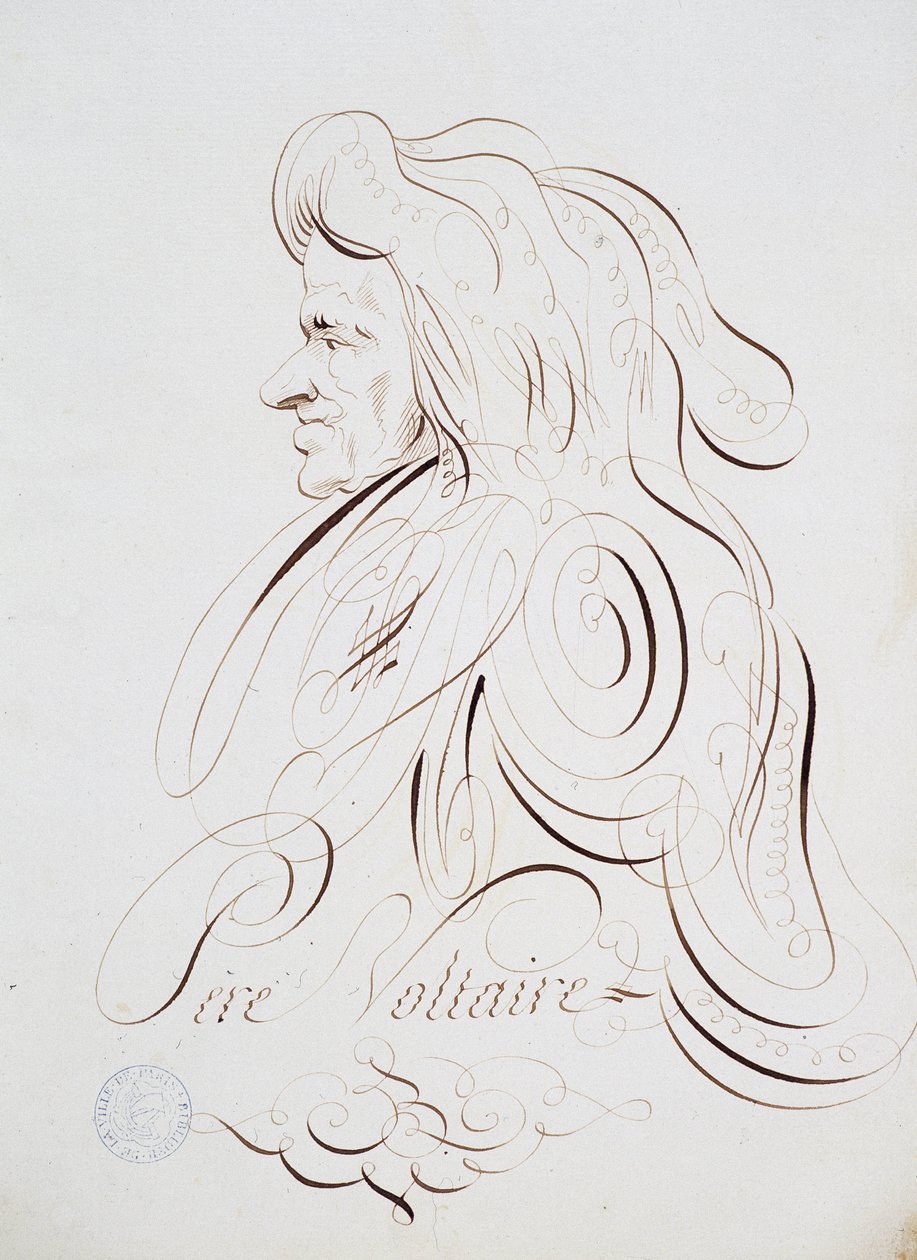 French calligraphy: Portrait of Father Voltaire by Bernard de Paris around 1780. Historical library of the city of Paris by French School