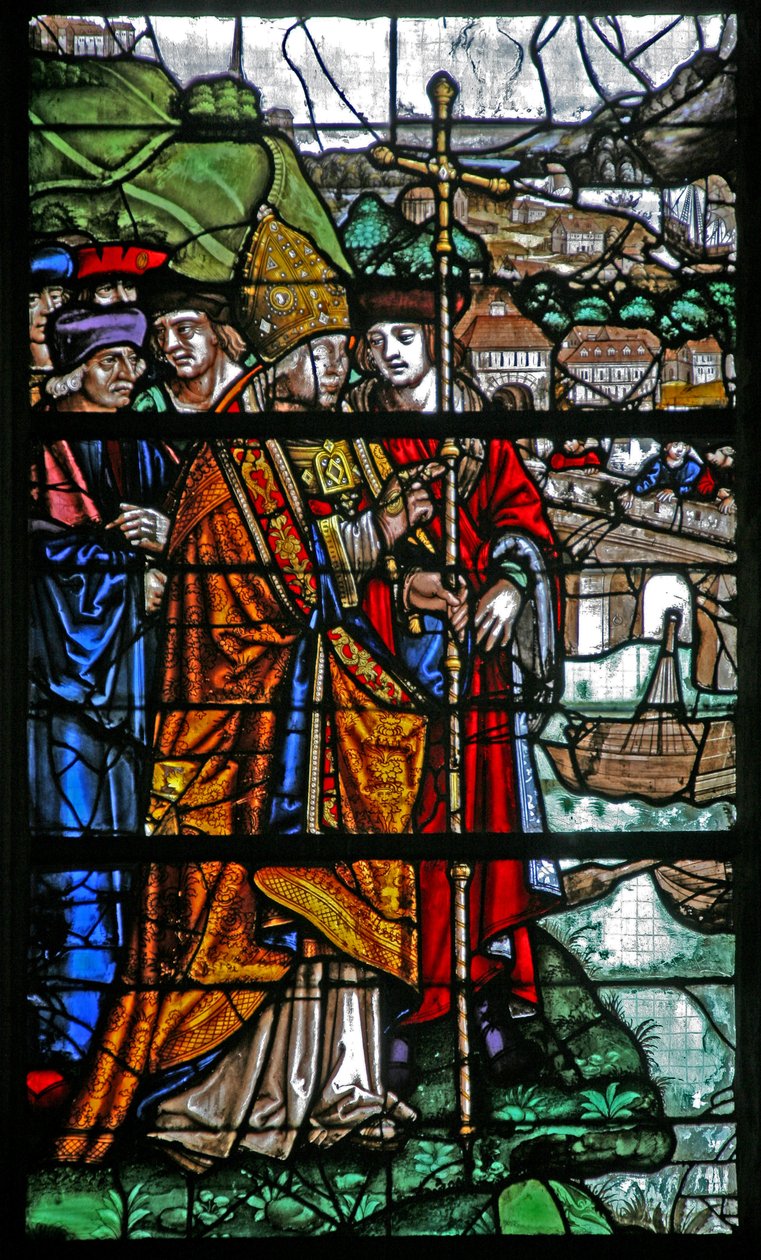 From window; St Romain prevents the river flooding Rouen by French School
