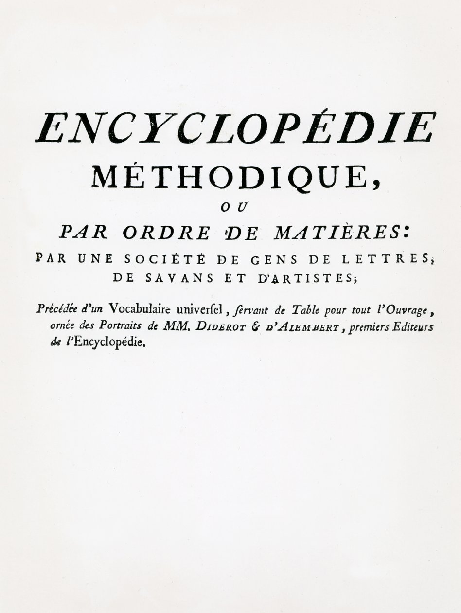 Frontispiece to the Methodical Encyclopedia by Order of Subject Matter, edited by Denis Diderot and Jean Le Rond d