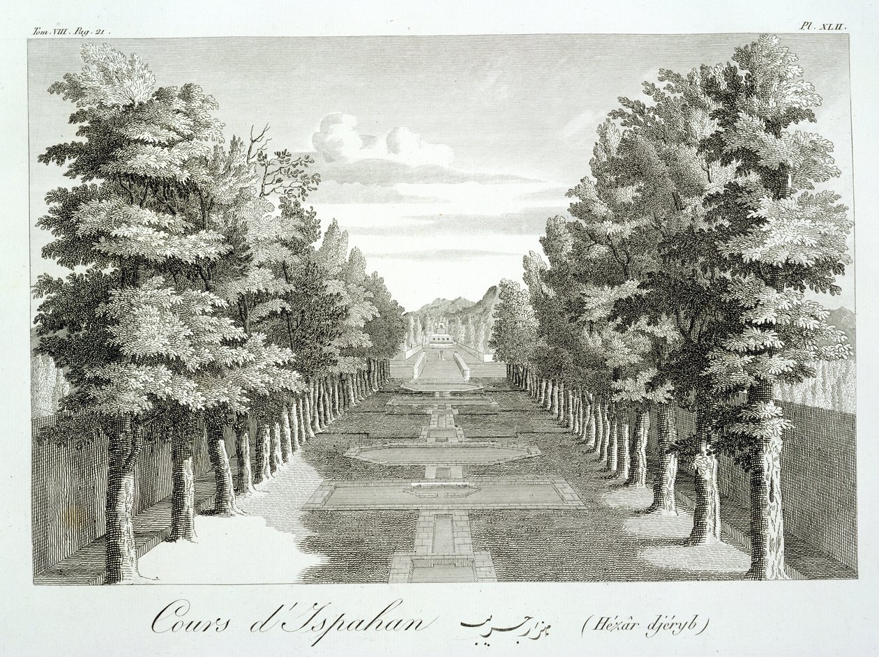 Gardens at Tshehar-Bagh, Isfahan, from Voyages du Chevalier Chardin en Perse, et autres Lieux de lOrient, by Jean Chardin, published 1811 by French School