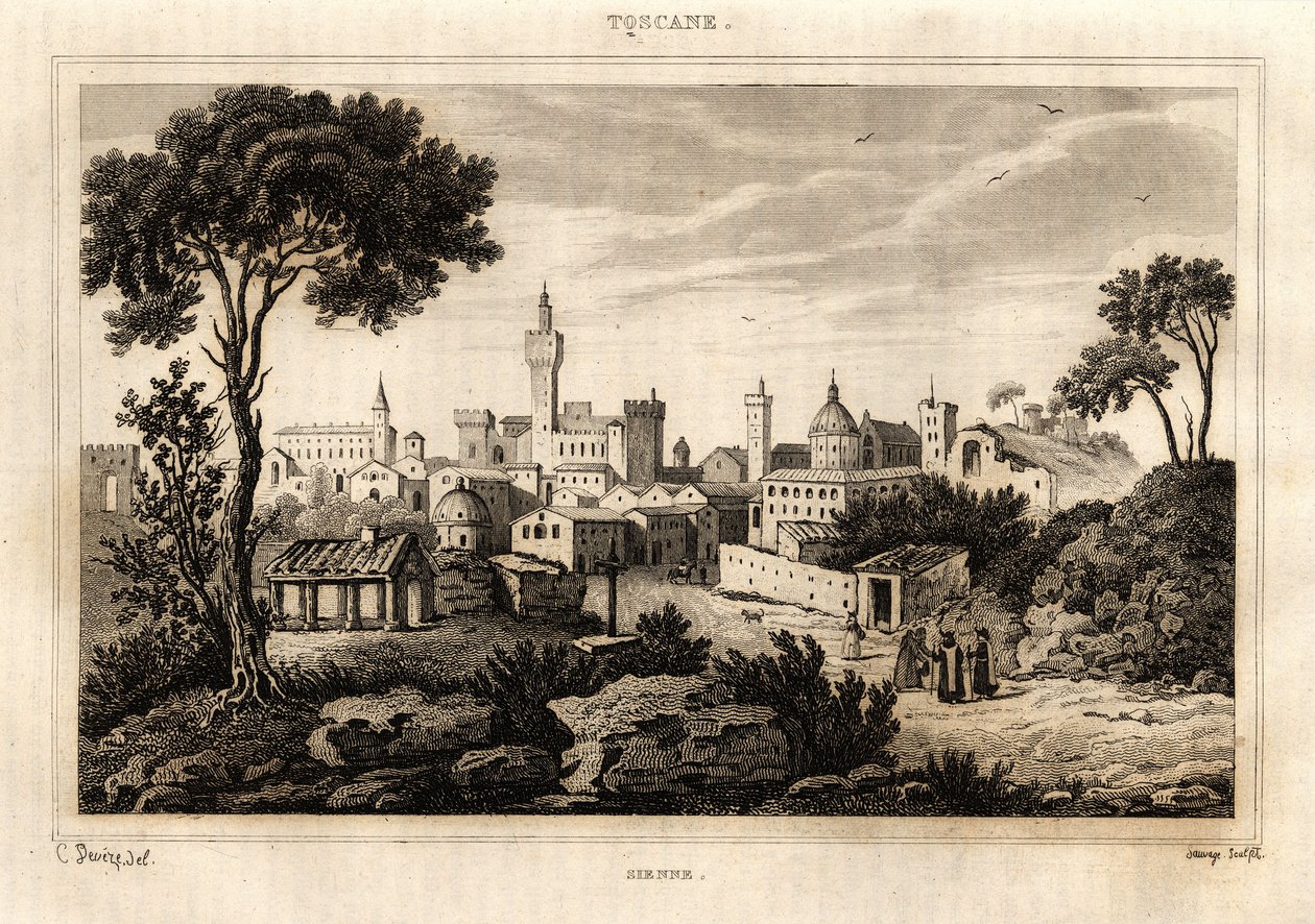 General View of Siena in Tuscany, Engraving by C. Deveze in 