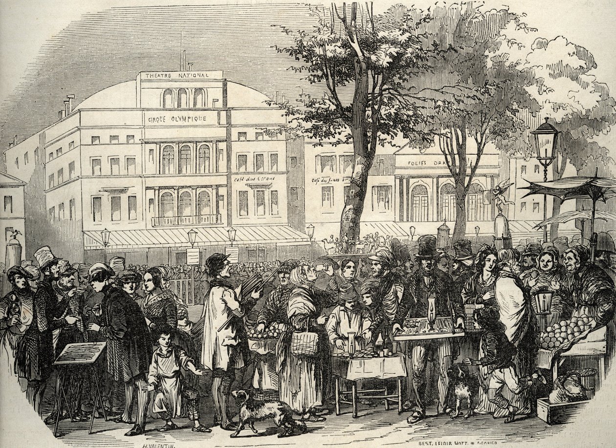 General view of the boulevard du Temple in Paris - street vendors - Paris - Engraving in 