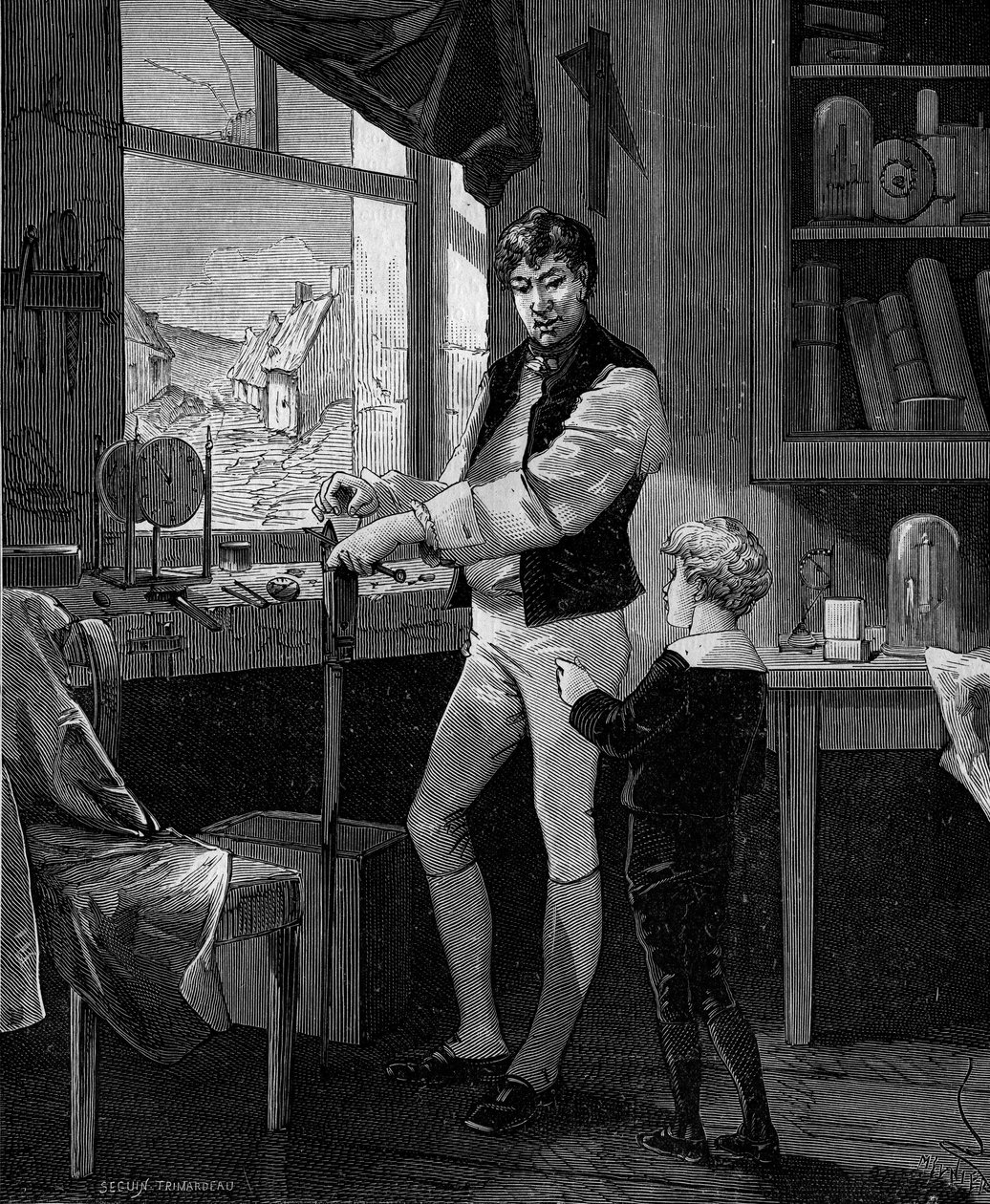 George Stephenson, British Engineer with His Son