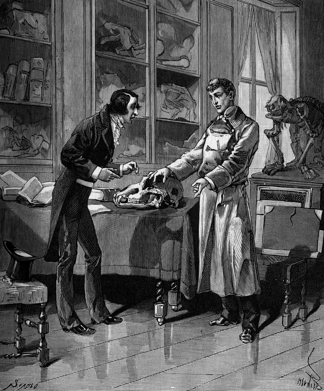 Georges Cuvier (1769-1832), French naturalist with a young student. in “Histoire populaire des sciences, inventions et discoveries from the first centuries to the present day” by Bitard Adolphe 1880 by French School