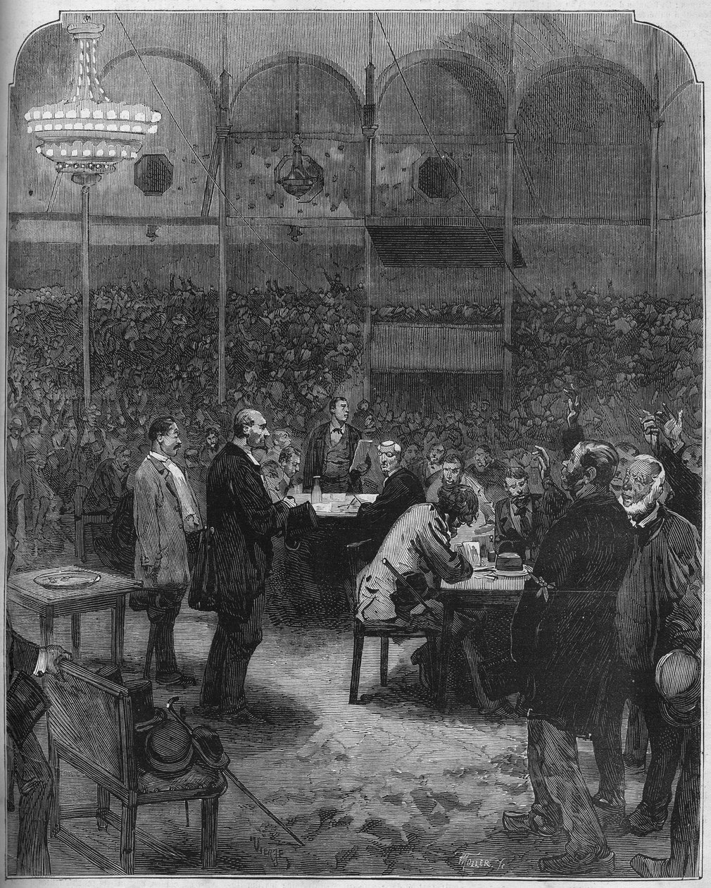 Strike of the Parisian cart drivers in 1878: election of delegates to the company of Petites Cars in the Fernando circus. Engraving in 